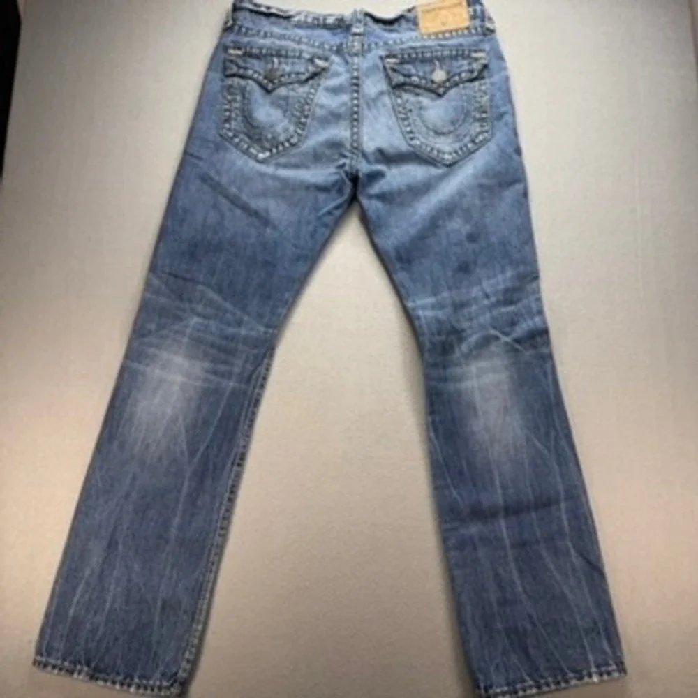 True Religion Jeans Mens 36 Blue Ricky Relaxed Straight Distressed‎ Denim USA